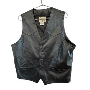 Black Leather Vest with V-Neck and Button Closure